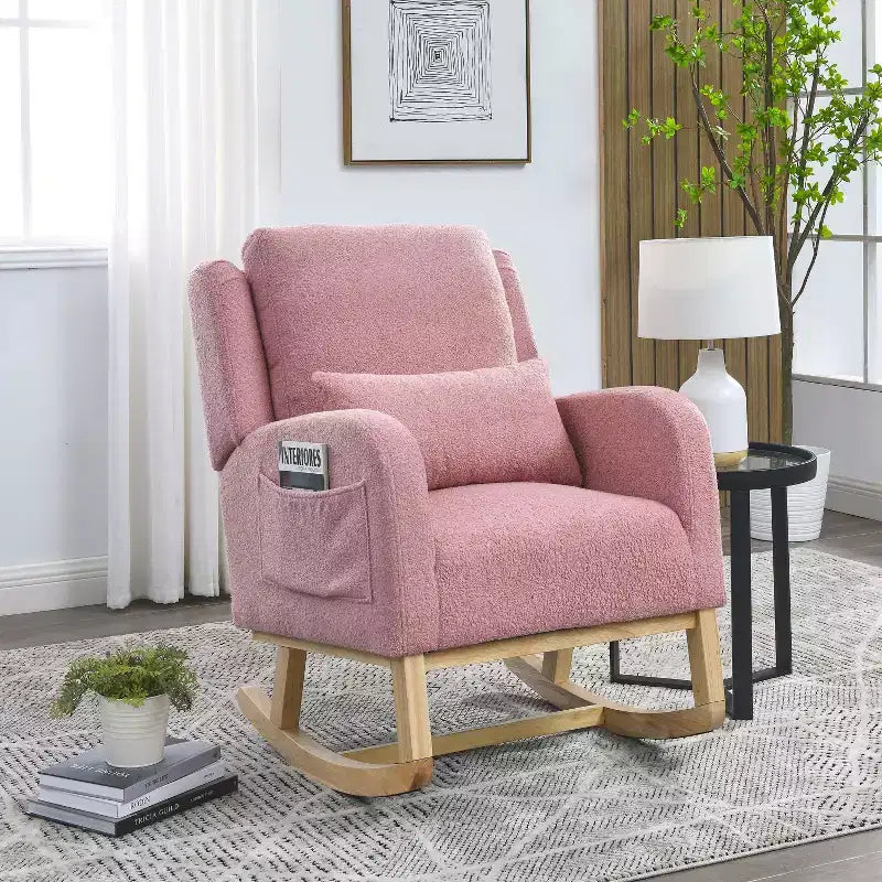 Fauteuil d'appoint moderne pour chambre à coucher, fauteuil à bascule décontracté moderne de 27,5 W avec dossier haut pour salon et un oreiller lombaire