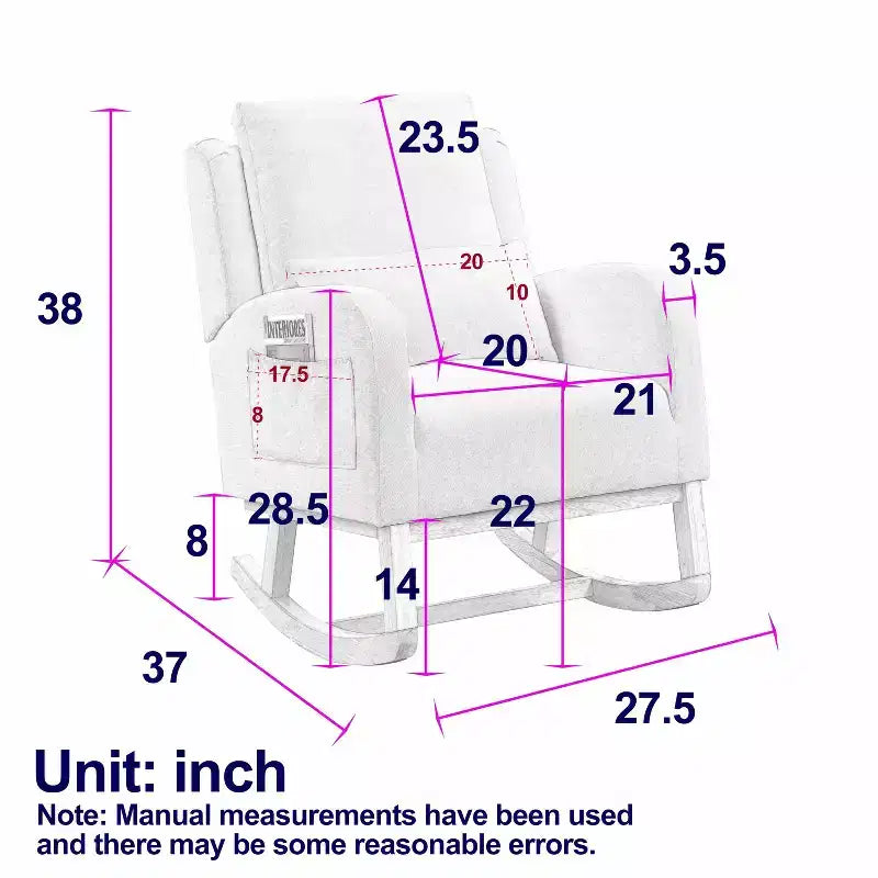 Fauteuil d'appoint moderne pour chambre à coucher, fauteuil à bascule décontracté moderne de 27,5 W avec dossier haut pour salon et un oreiller lombaire