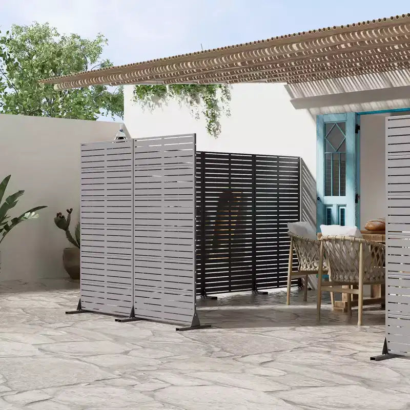 72 H35W Clôture décorative de jardin autoportante en métal gris pour l'extérieur, écran d'intimité