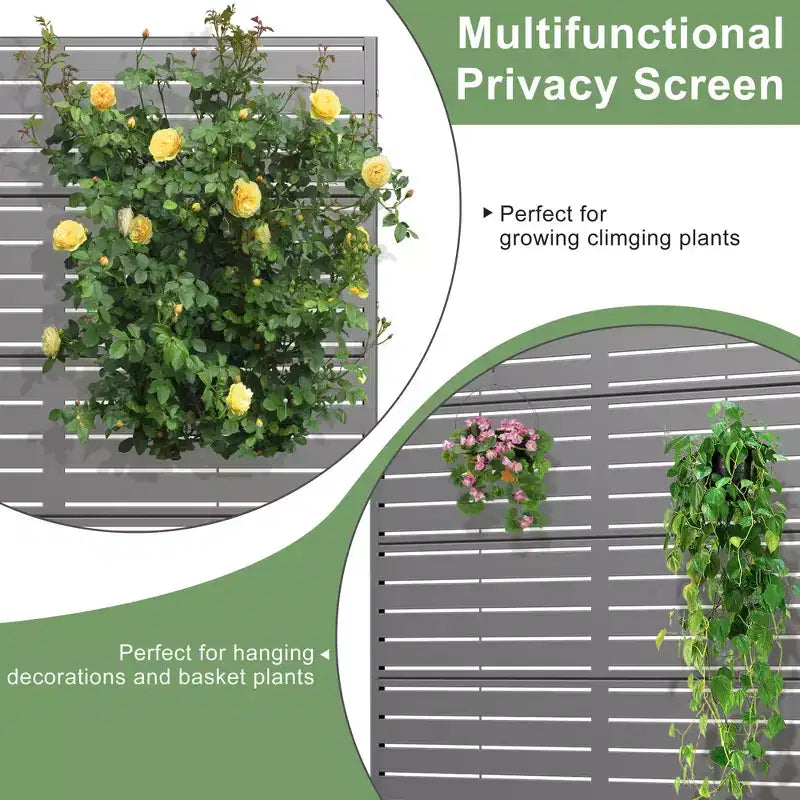 72 H35W Clôture décorative de jardin autoportante en métal gris pour l'extérieur, écran d'intimité