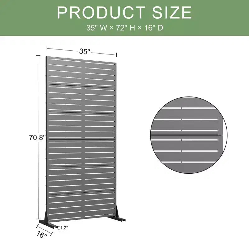 72 H35W Clôture décorative de jardin autoportante en métal gris pour l'extérieur, écran d'intimité