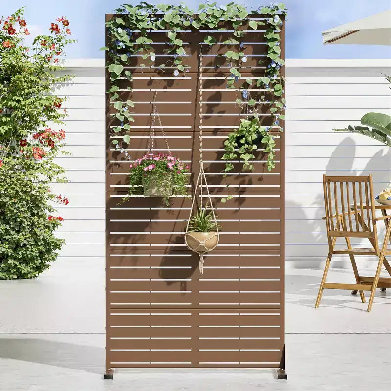 72 H35W Clôture décorative de jardin autoportante en métal gris pour l'extérieur, écran d'intimité