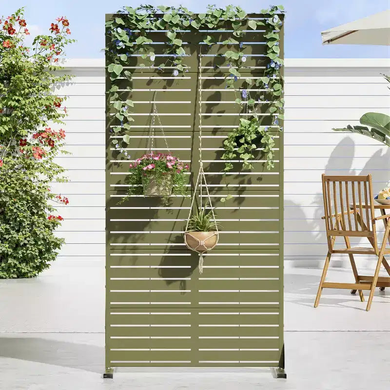 72 H35W Clôture décorative de jardin autoportante en métal gris pour l'extérieur, écran d'intimité