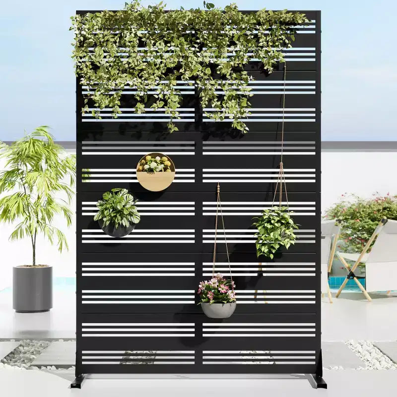 72 H35W Clôture décorative de jardin autoportante en métal gris pour l'extérieur, écran d'intimité