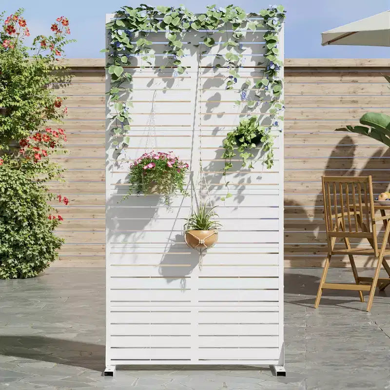 72 H35W Clôture décorative de jardin autoportante en métal gris pour l'extérieur, écran d'intimité