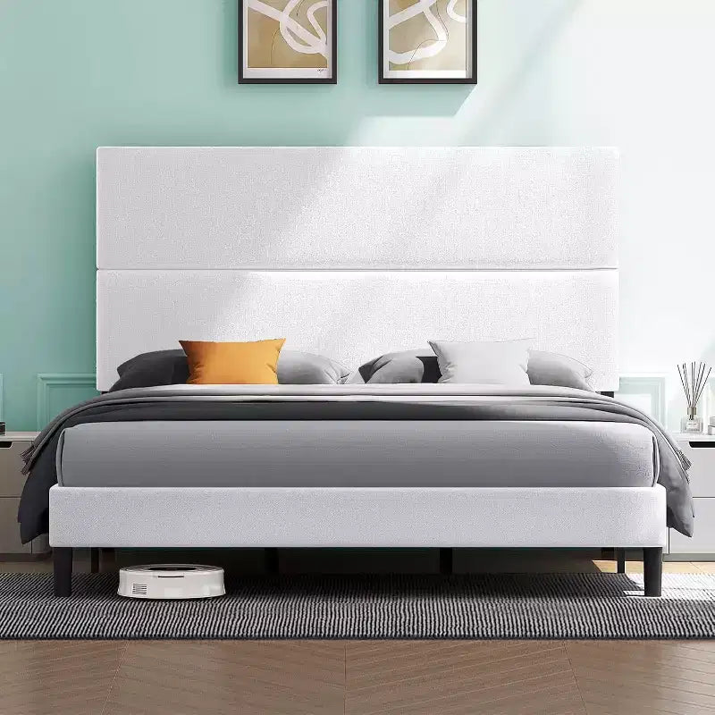 AMERLIFE Upholstered Bed Frame with Adjustable Headboard