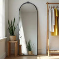 64x21 Wooden Round Angle Arched Full-Body Mirror, White Weather Full-length Vanity Mirror for Bathroom, Bedroom Entryway, Living/Dressing Room