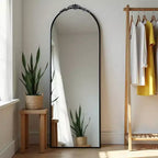 64x21 Wooden Round Angle Arched Full-Body Mirror, White Weather Full-length Vanity Mirror for Bathroom, Bedroom Entryway, Living/Dressing Room