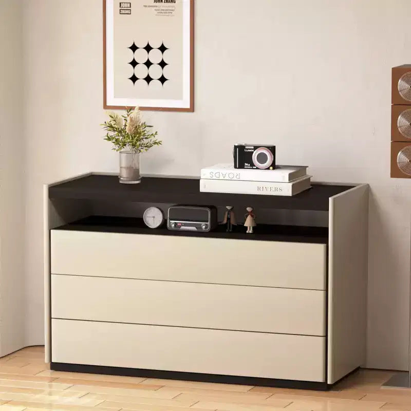 Luck Live Dressers Modern 3 drawer vanity with open shelf, beige