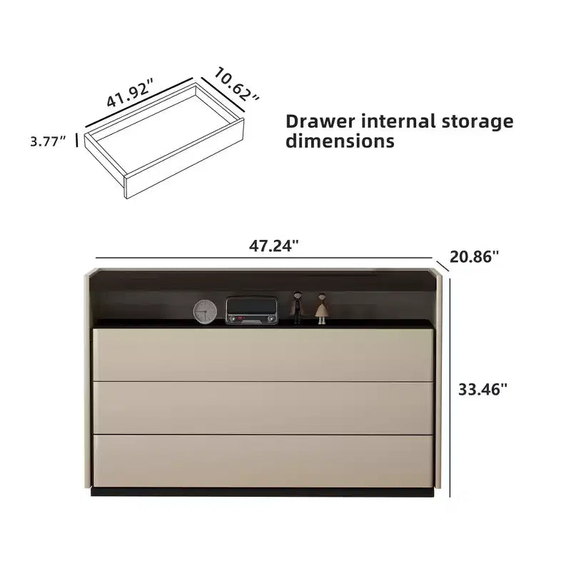 Commodes Coiffeuse moderne à 3 tiroirs avec étagère ouverte, beige