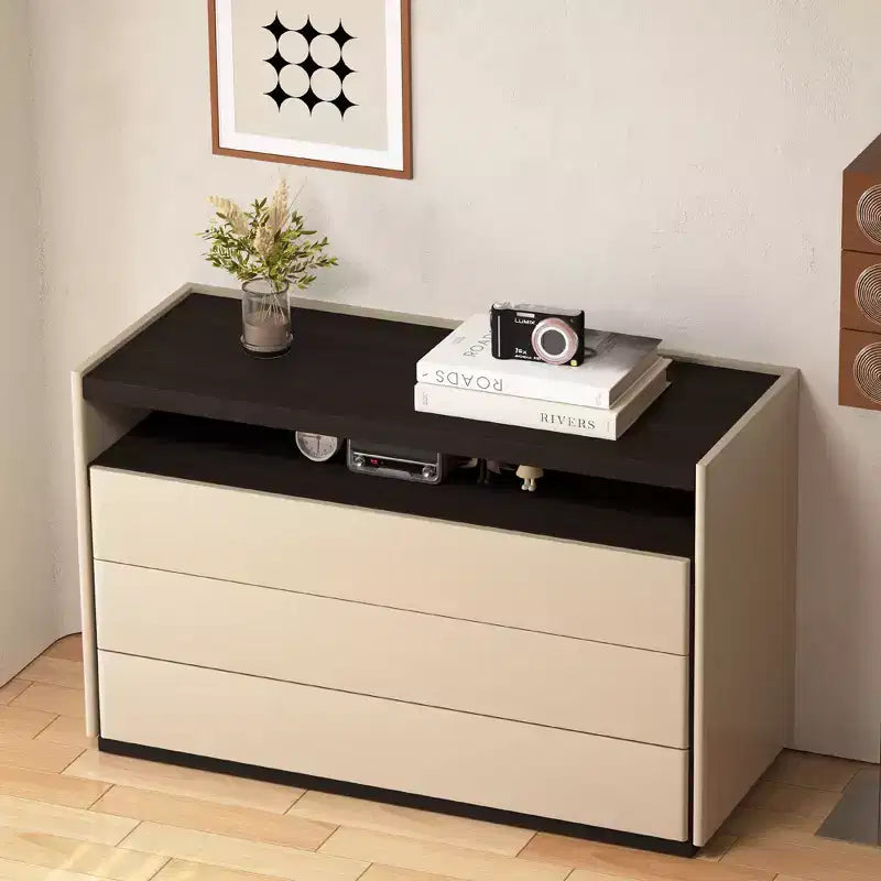 Commodes Coiffeuse moderne à 3 tiroirs avec étagère ouverte, beige