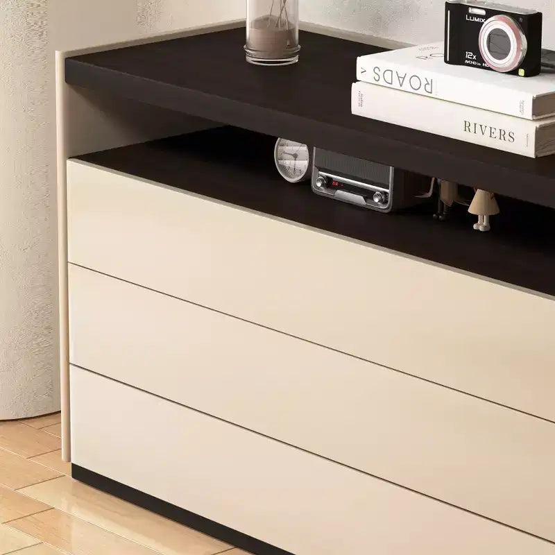 Commodes Coiffeuse moderne à 3 tiroirs avec étagère ouverte, beige