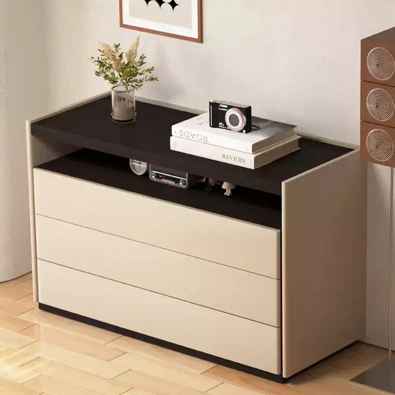 Commodes Coiffeuse moderne à 3 tiroirs avec étagère ouverte, beige