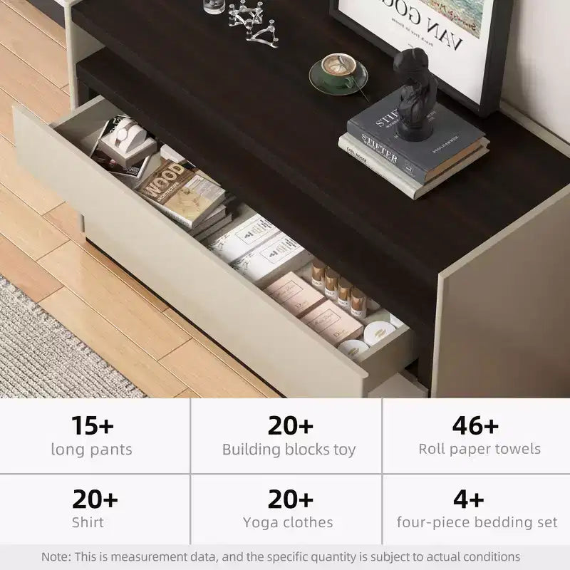 Commodes Coiffeuse moderne à 3 tiroirs avec étagère ouverte, beige