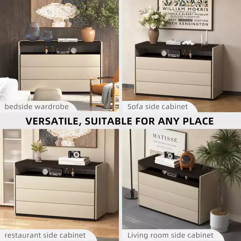 Commodes Coiffeuse moderne à 3 tiroirs avec étagère ouverte, beige