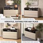 Commodes Coiffeuse moderne à 3 tiroirs avec étagère ouverte, beige