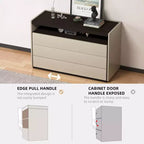 Commodes Coiffeuse moderne à 3 tiroirs avec étagère ouverte, beige