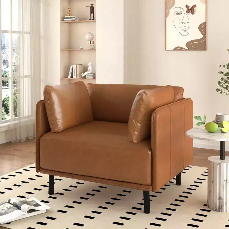MAYEERTY 39 Vintage Brown Faux Leather Lounge Chair with Polyester/PU Upholstery, Wood Frame & Steel Legs