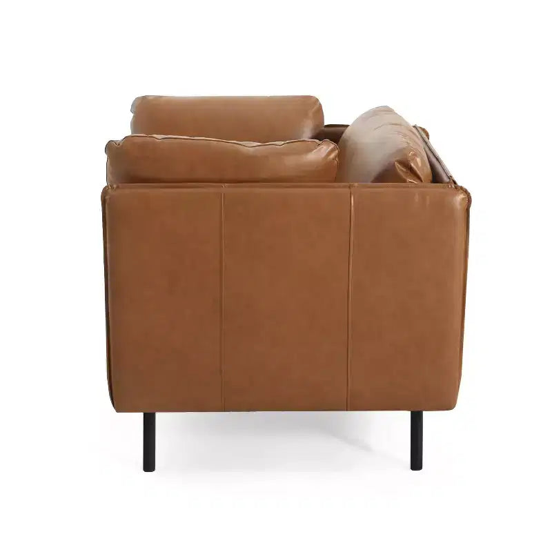 Fauteuil de salon vintage marron en similicuir avec revêtement en polyester/PU, cadre en bois et pieds en acier, 39 po