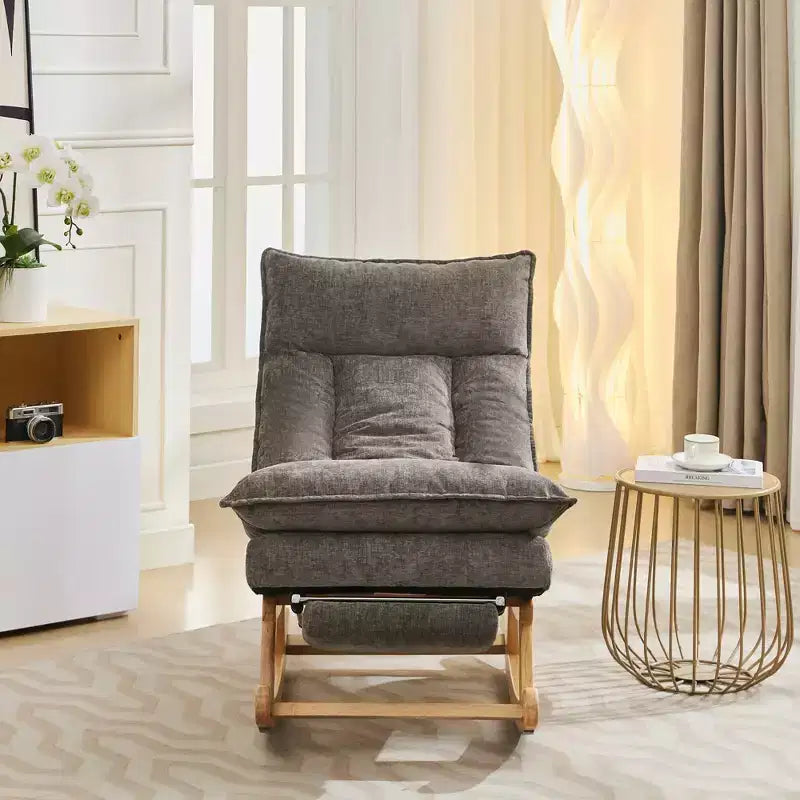 Fauteuil à bascule rembourré en bois massif avec repose-pieds escamotable