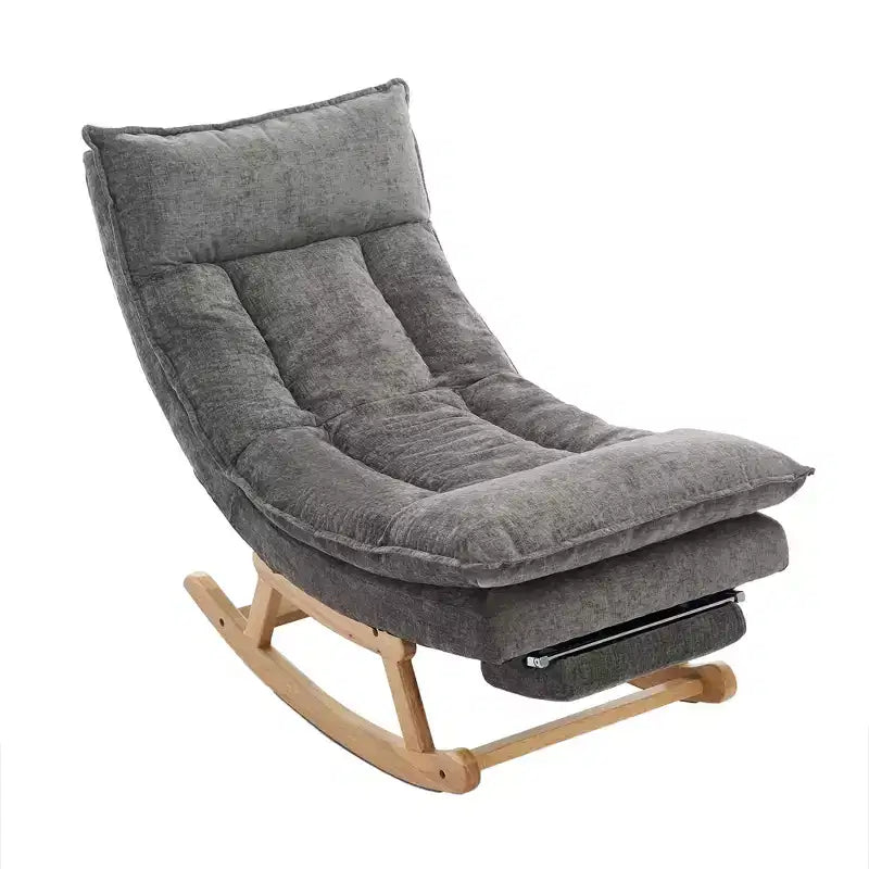 Fauteuil à bascule rembourré en bois massif avec repose-pieds escamotable