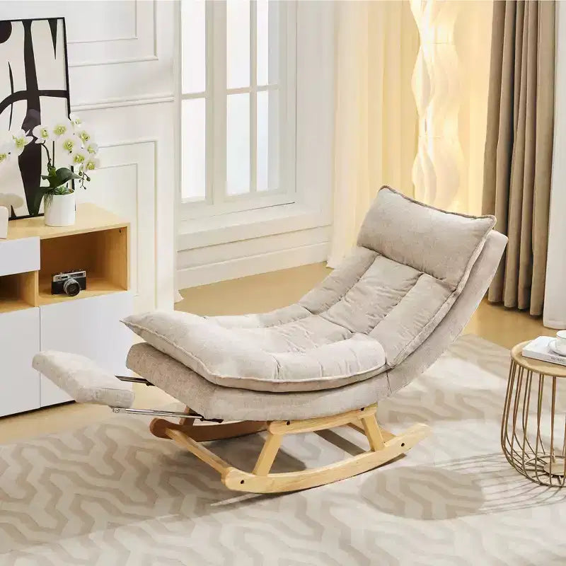 Fauteuil à bascule rembourré en bois massif avec repose-pieds escamotable