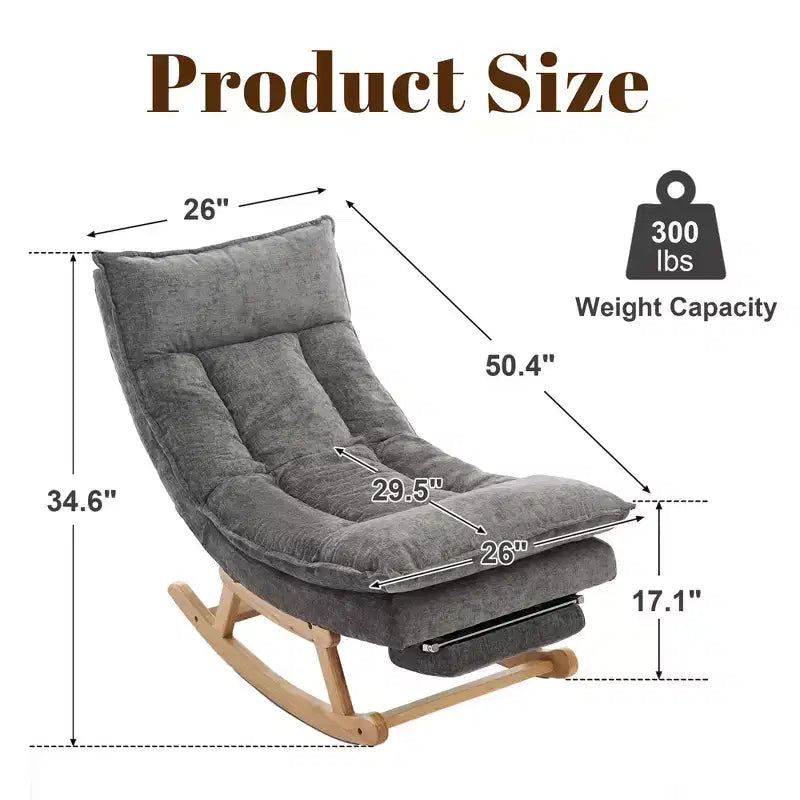 Fauteuil à bascule rembourré en bois massif avec repose-pieds escamotable