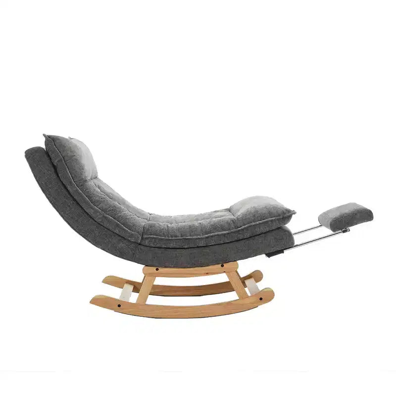 Fauteuil à bascule rembourré en bois massif avec repose-pieds escamotable