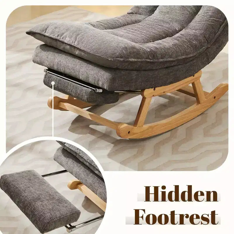 Fauteuil à bascule rembourré en bois massif avec repose-pieds escamotable
