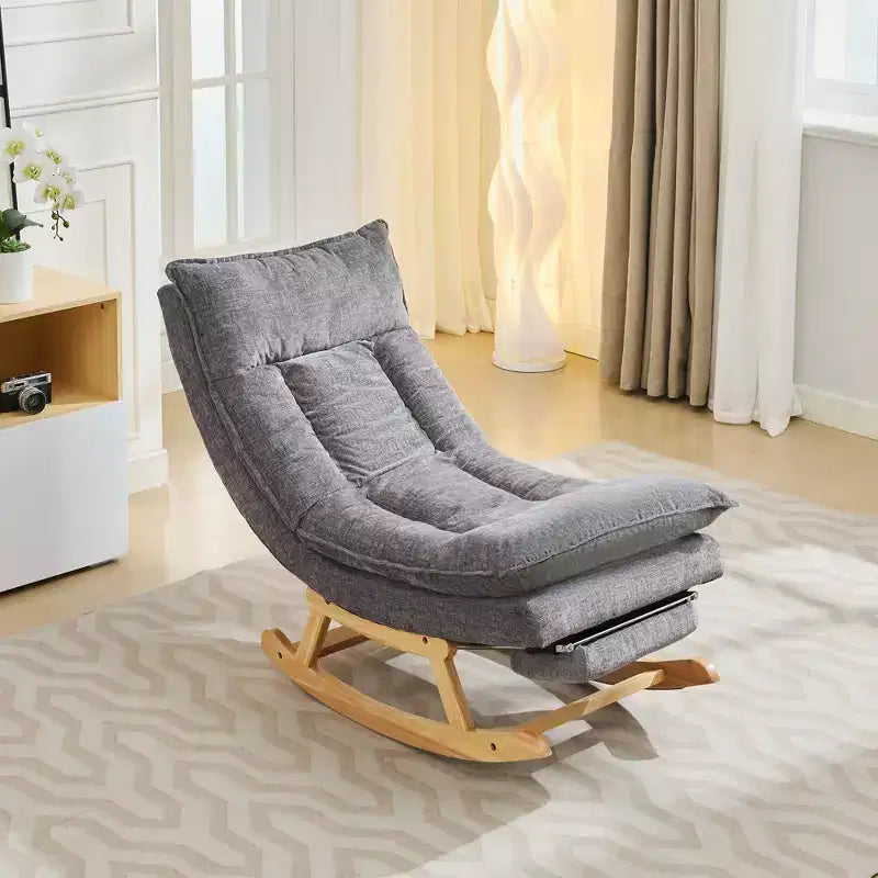 Fauteuil à bascule rembourré en bois massif avec repose-pieds escamotable