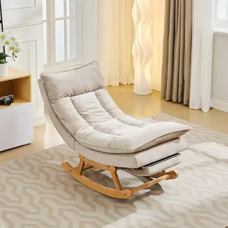 Fauteuil à bascule rembourré en bois massif avec repose-pieds escamotable