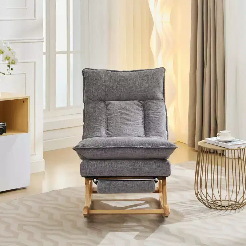 Fauteuil à bascule rembourré en bois massif avec repose-pieds escamotable