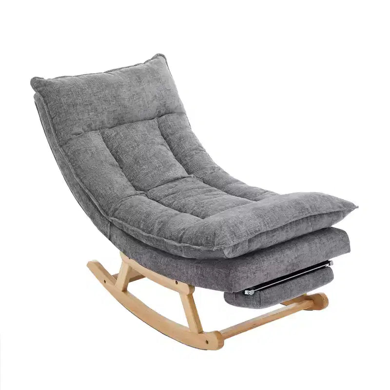 Fauteuil à bascule rembourré en bois massif avec repose-pieds escamotable