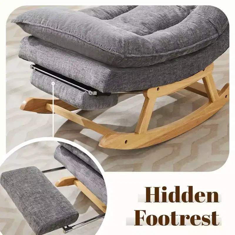 Fauteuil à bascule rembourré en bois massif avec repose-pieds escamotable