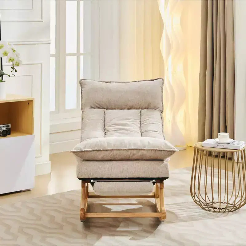 Fauteuil à bascule rembourré en bois massif avec repose-pieds escamotable