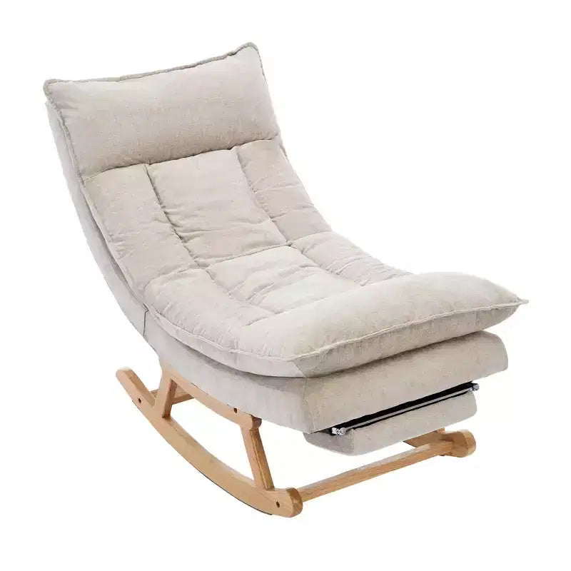 Fauteuil à bascule rembourré en bois massif avec repose-pieds escamotable