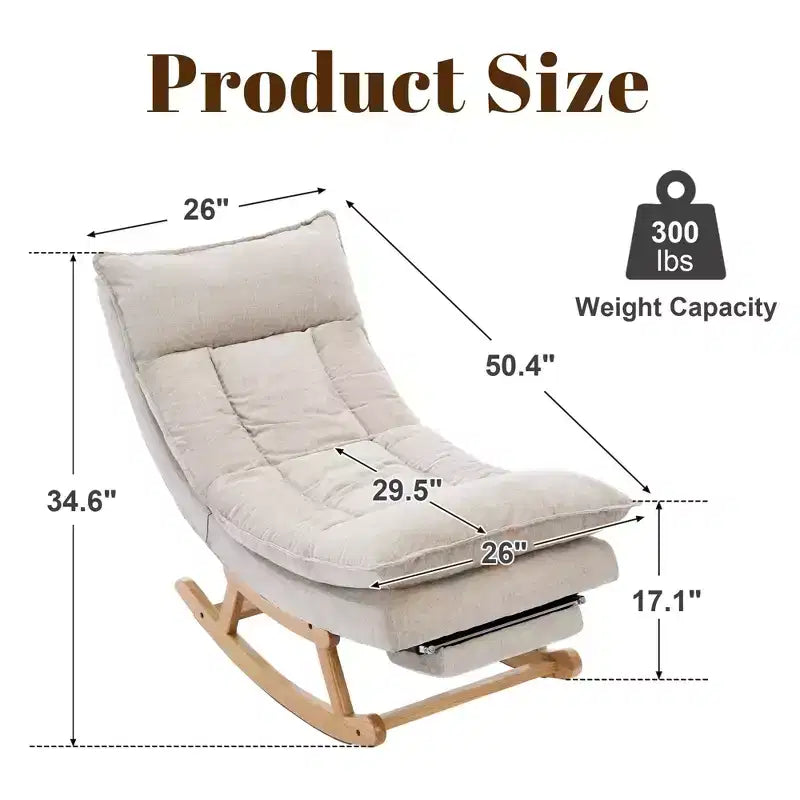 Fauteuil à bascule rembourré en bois massif avec repose-pieds escamotable