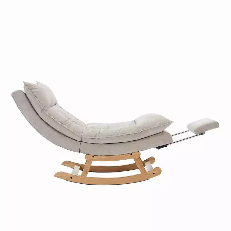 Fauteuil à bascule rembourré en bois massif avec repose-pieds escamotable