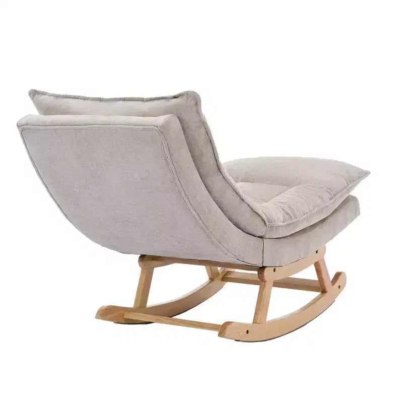 Fauteuil à bascule rembourré en bois massif avec repose-pieds escamotable