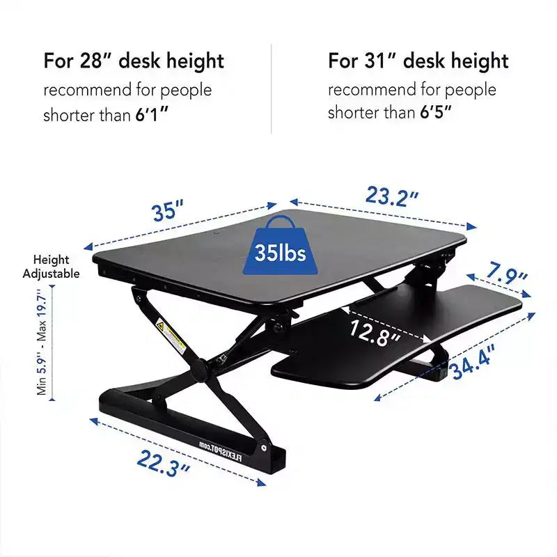 Rehausseurs de bureau avec 12 niveaux de hauteur, grand plateau de clavier, poste de travail assis-debout pour la maison et le bureau, cadre en acier, 3 tailles