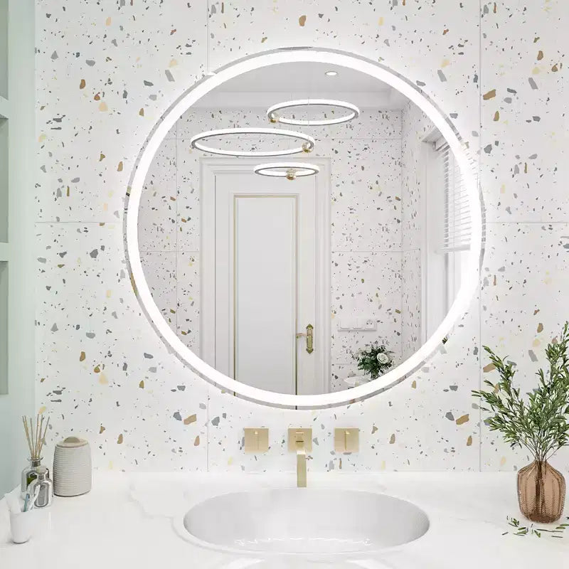 32 Inch LED Bathroom Mirror with Smart Touch Control, Dimmable Anti-Fog Vanity Mirror, Wall Mounted/Plug-in, HD Glass