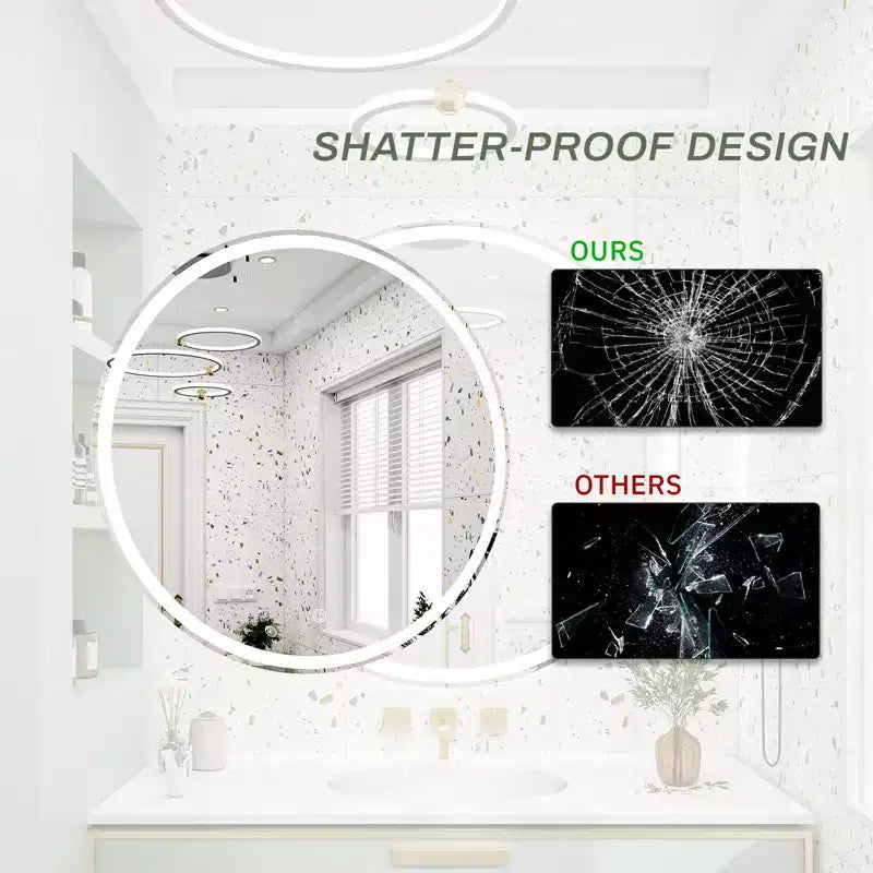 Miroir de salle de bain LED 32 pouces avec commande tactile intelligente, miroir de courtoisie dimmable anti-buée, mural/à brancher, verre HD