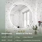 Miroir de salle de bain LED 32 pouces avec commande tactile intelligente, miroir de courtoisie dimmable anti-buée, mural/à brancher, verre HD