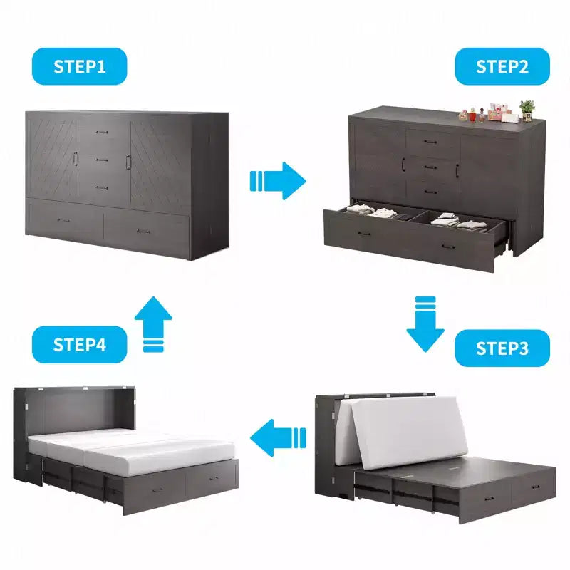 Lit avec station de charge, lit pliable en cube peu encombrant avec matelas