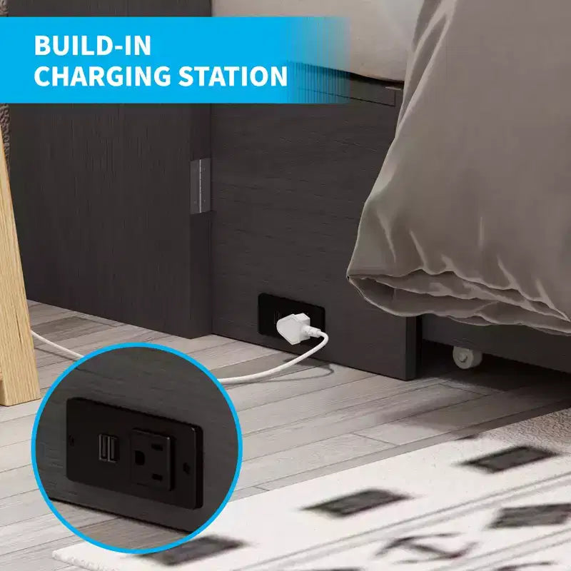 Lit avec station de charge, lit pliable en cube peu encombrant avec matelas