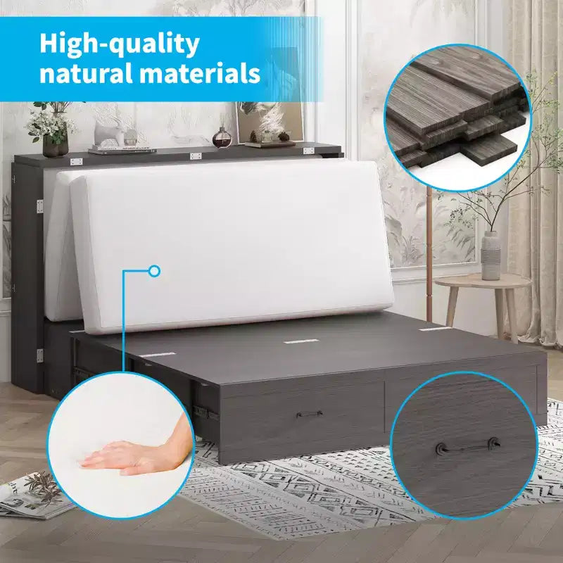 Lit avec station de charge, lit pliable en cube peu encombrant avec matelas