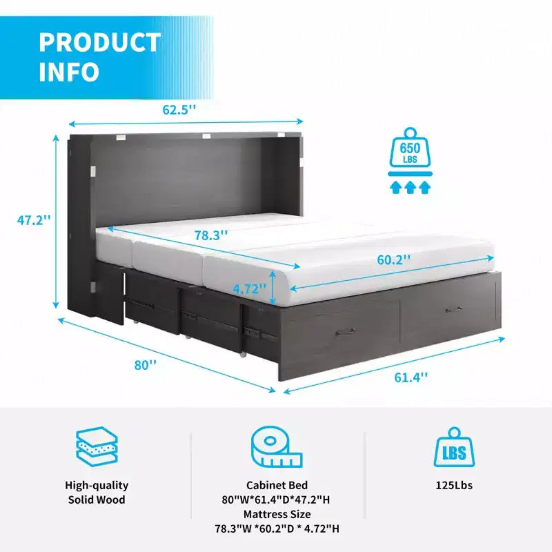 Lit avec station de charge, lit pliable en cube peu encombrant avec matelas