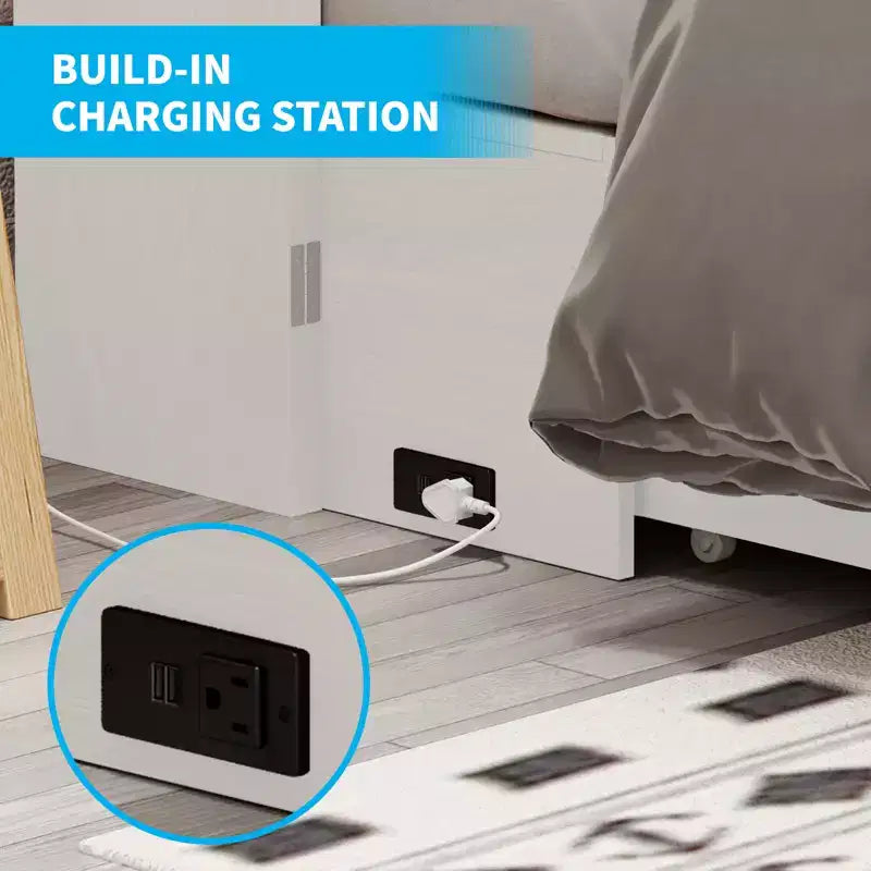 Lit avec station de charge, lit pliable en cube peu encombrant avec matelas