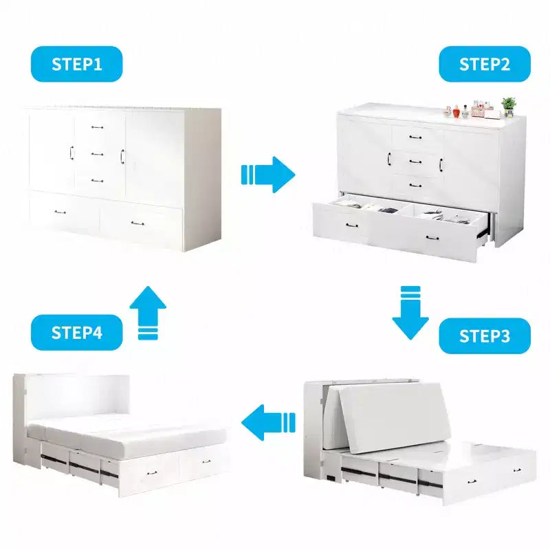 Lit avec station de charge, lit pliable en cube peu encombrant avec matelas