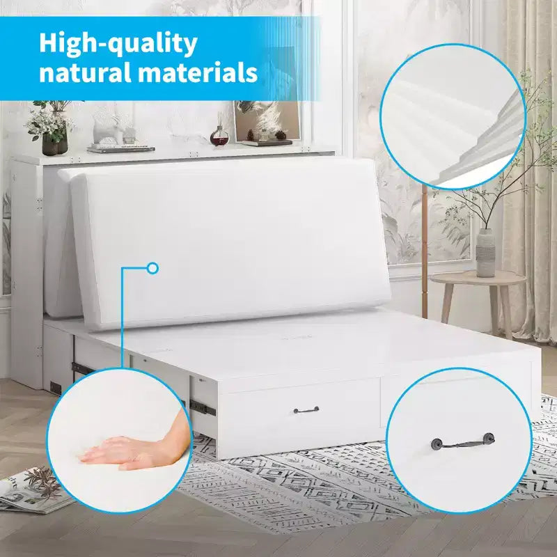 Lit avec station de charge, lit pliable en cube peu encombrant avec matelas